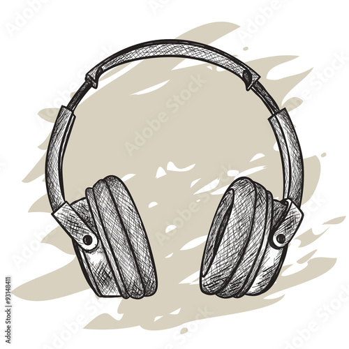 vector hand-drawn sketch of headphones against grunge background