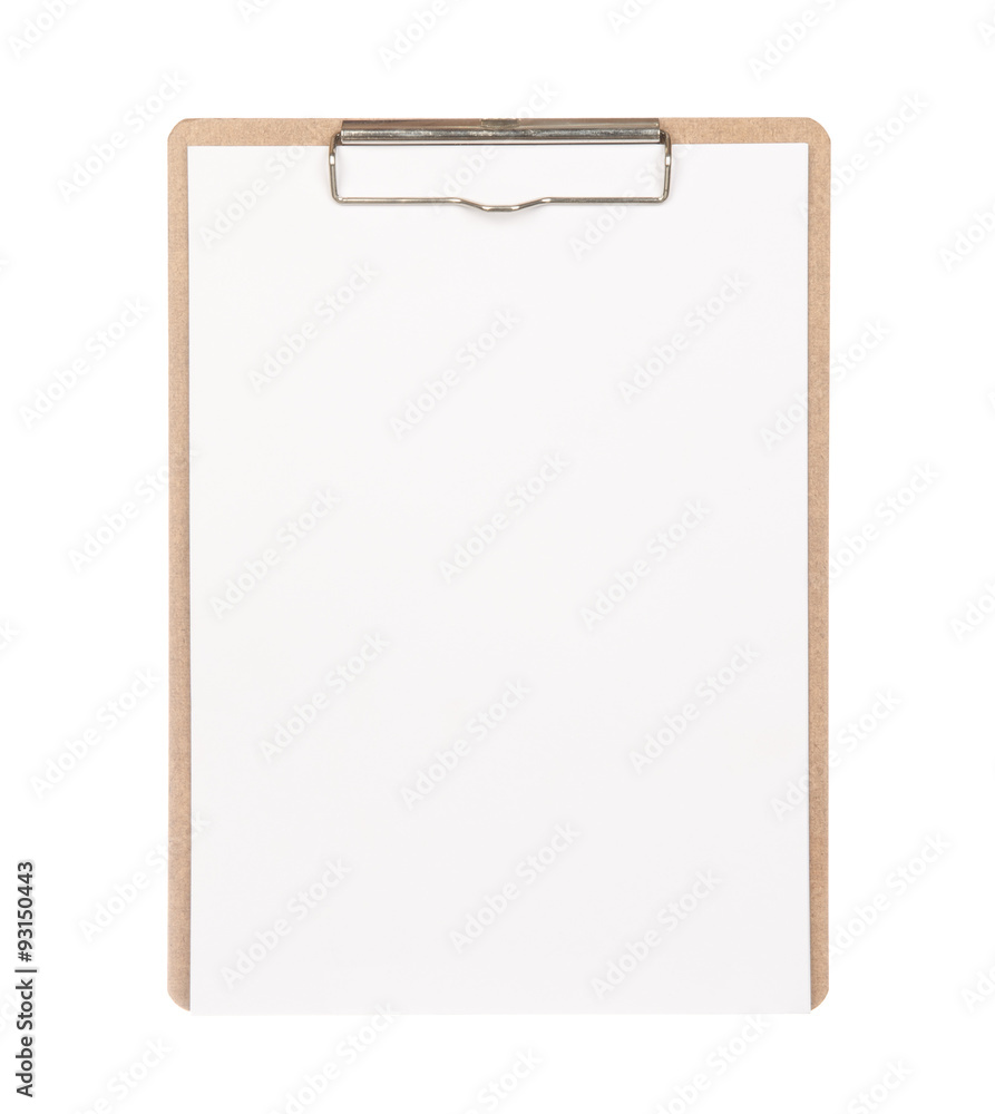 Brown clipboard with blank paper isolated on white background Brown clipboard with blank paper isolated on white background