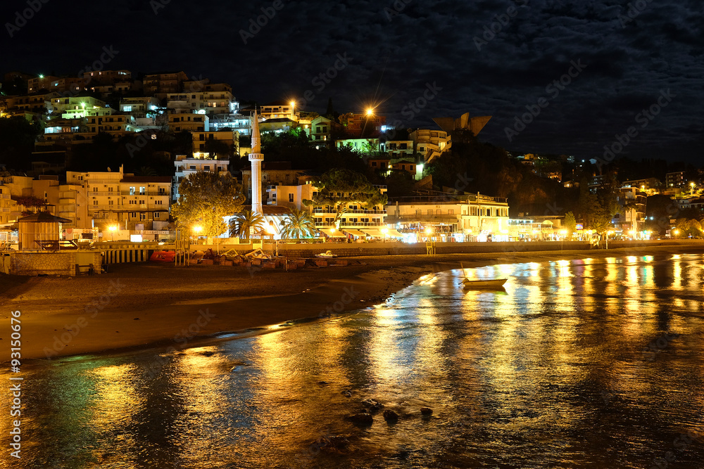 Ulcin; Montenegro, September, 27, 2015: Night landscape with the image of Ulcin; Montenegro