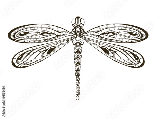 Ornamental hand drawn vintage vector Dragonfly.