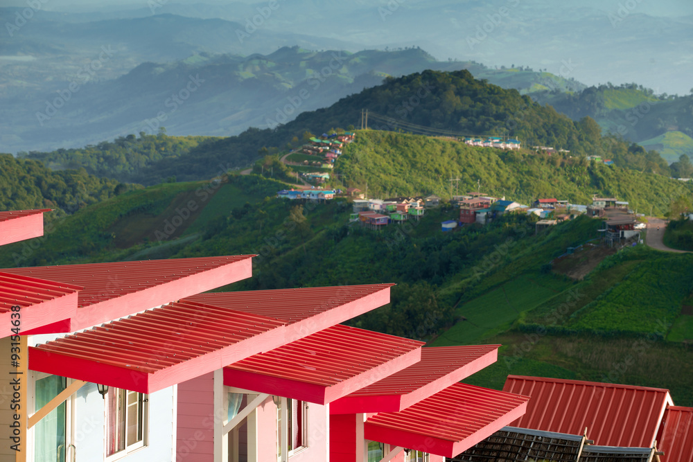 Red roofs with mountain view