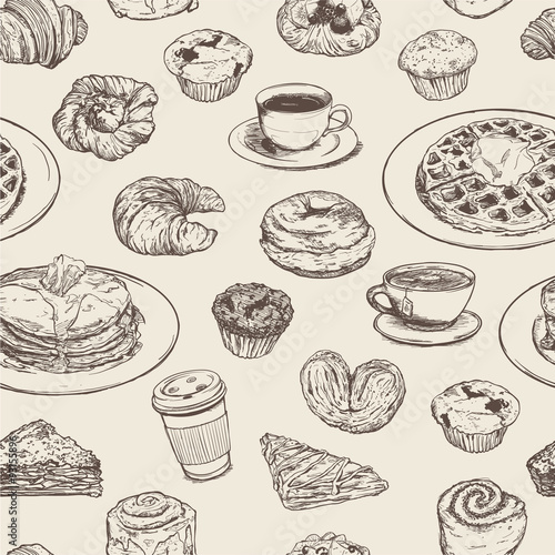 Breakfast meal seamless pattern