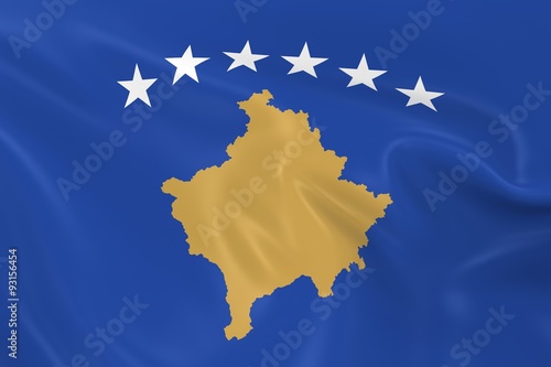 Waving Flag of Kosovo - 3D Render of the Kosovan Flag with Silky Texture