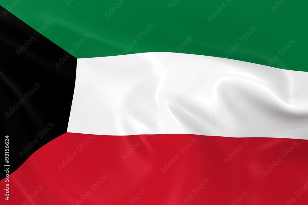 Waving Flag of Kuwait - 3D Render of the Kuwaiti Flag with Silky Texture