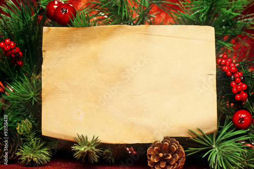 Christmas tree banches with blank note