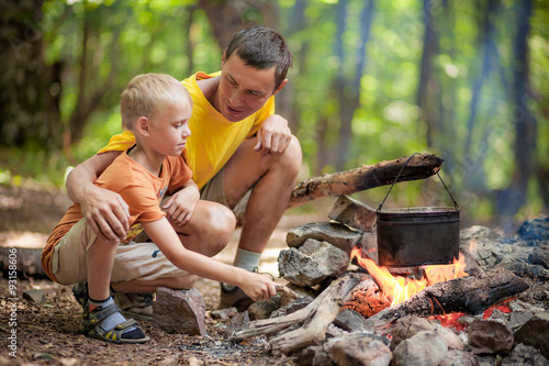 Father with son at camping