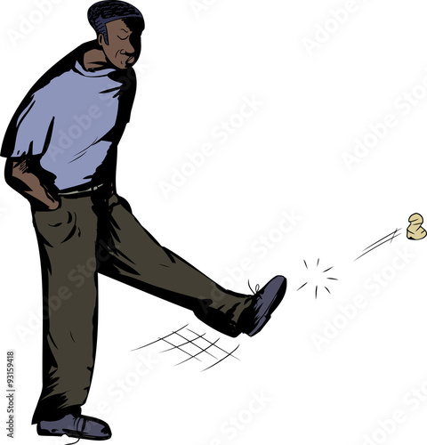 Sad Man Kicking Trash