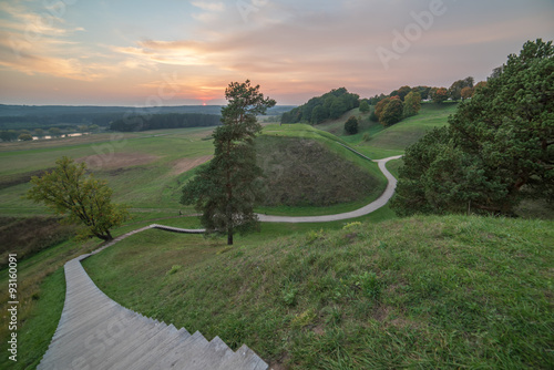 Kernave  historical capital city of Lithuania  in the sunset