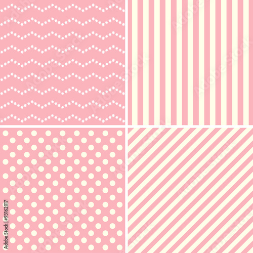 Set of cute patterns in white and pink colors.