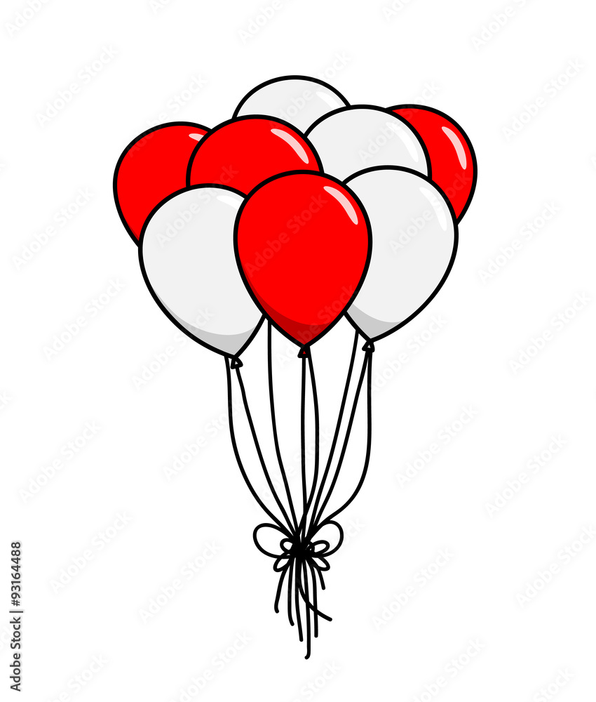 Red and White Balloons, a hand drawn vector illustration of red and