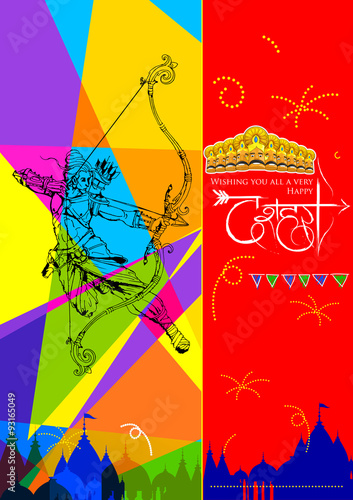 Lord Rama with bow arrow killing Ravan © vectomart