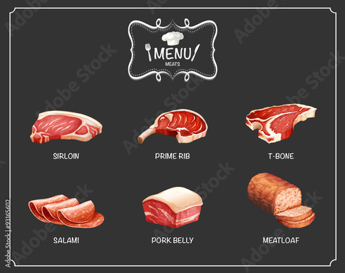 Different kind of meat on menu
