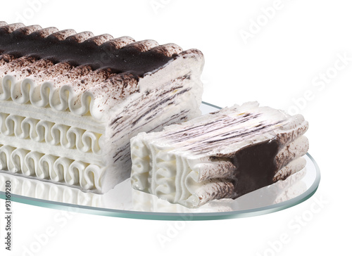 ice cream cake on a glass plate isolated
 photo