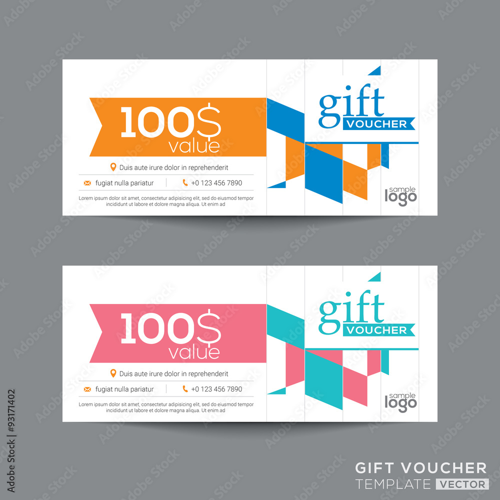 Obraz premium gift voucher coupon template with colorful quadrangle pattern