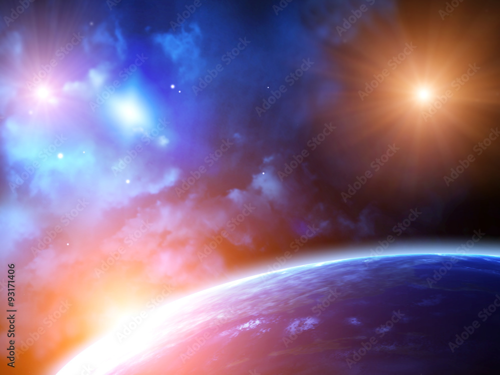 Obraz premium Space scene with planets and nebula