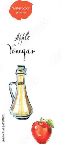 Decanter with vinegar and red apple