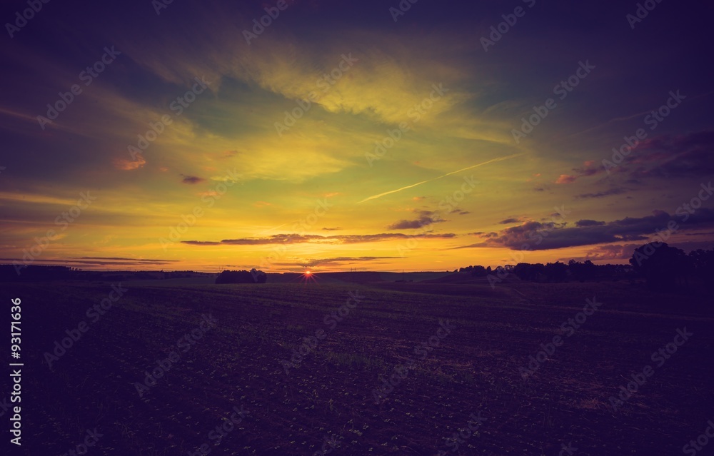 Vintage photo of polish field at autumn.