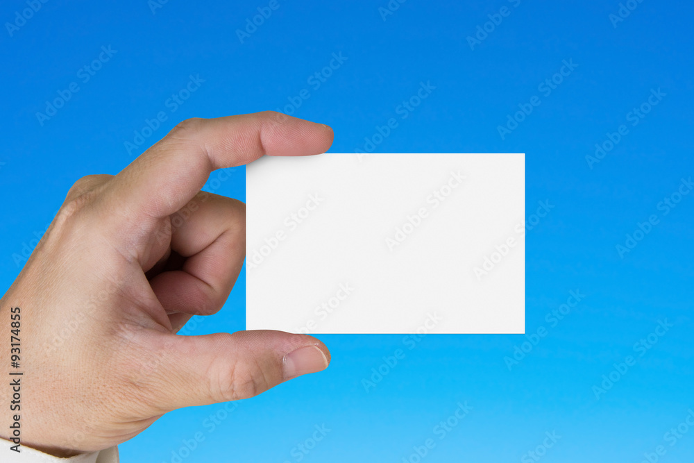 Hand holding blank white name card Hand holding blank white name card