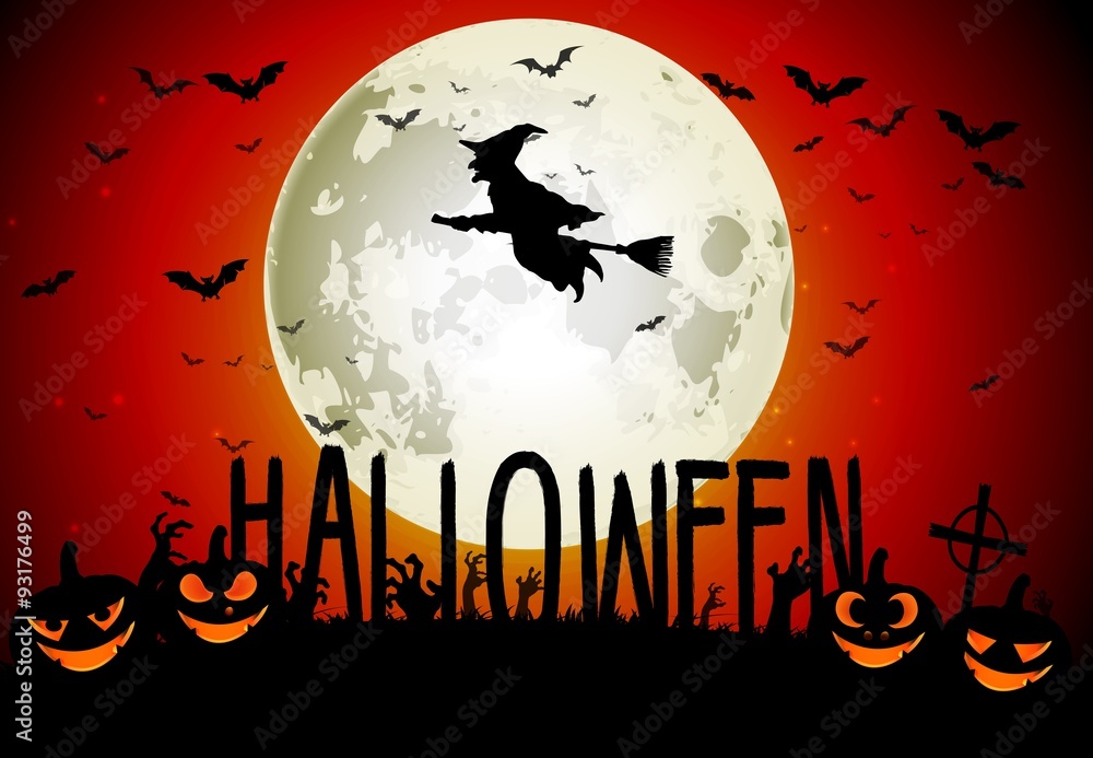Halloween background of Witch on the full moon
