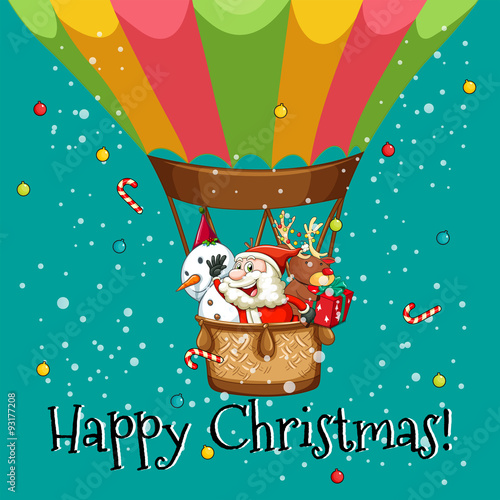 Happy Christmas card with Santa on balloon