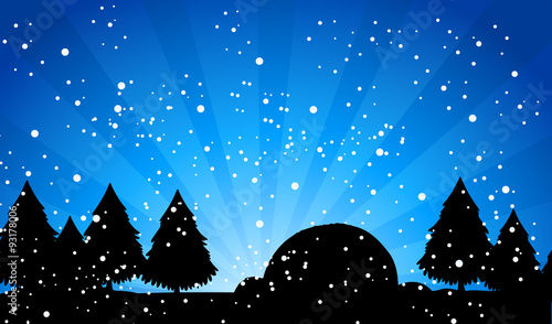 Silhouette forest on snow night