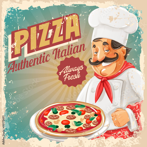 menu pizza vintage chef
