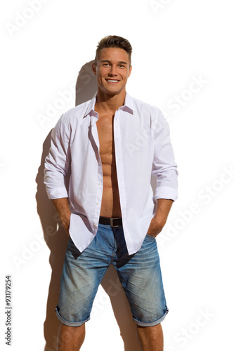 Handsome Fit Man In Unbuttoned Shirt