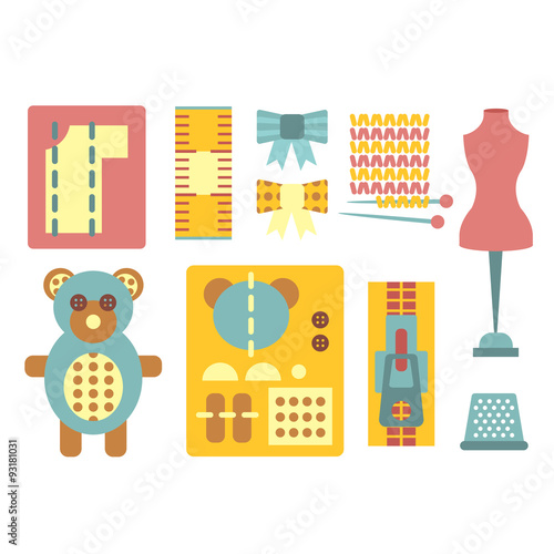 Handicraft and Sewing Icons in Flat Style, Vector Illustration