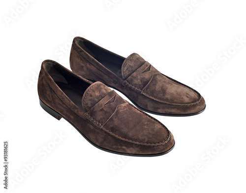 Brown suede male shoes isolated on white background