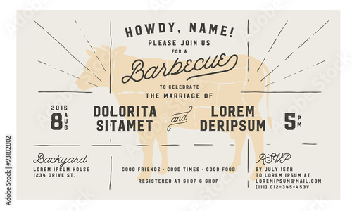 Wedding engagement BBQ vintage invitation template
