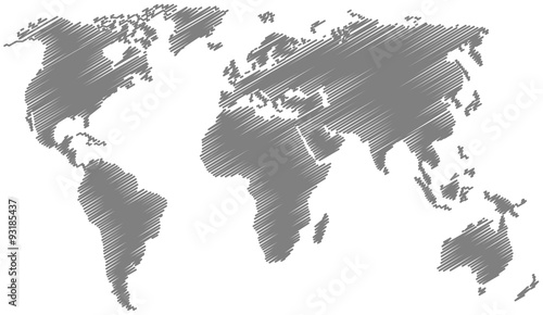 World Map with Scribble Effect in Gray Color