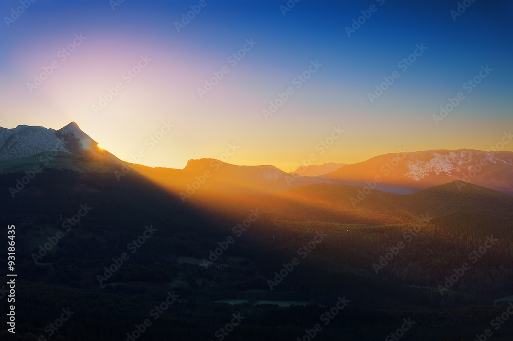 Anboto, Izpizte and Orixol mountains at sunrise