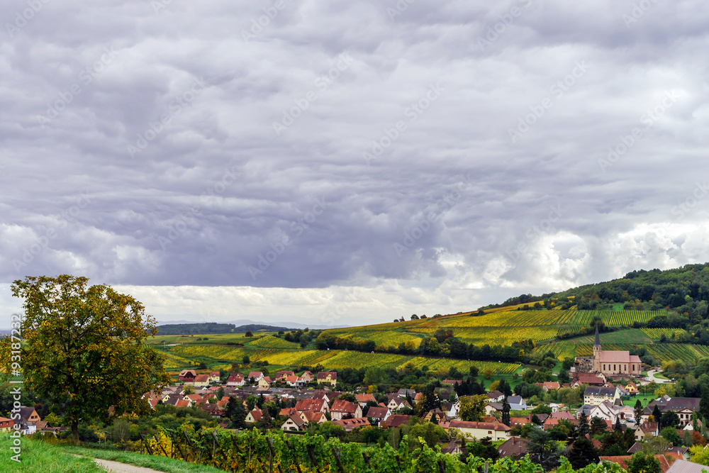 Beautiful colorized autumn hills in Alsace