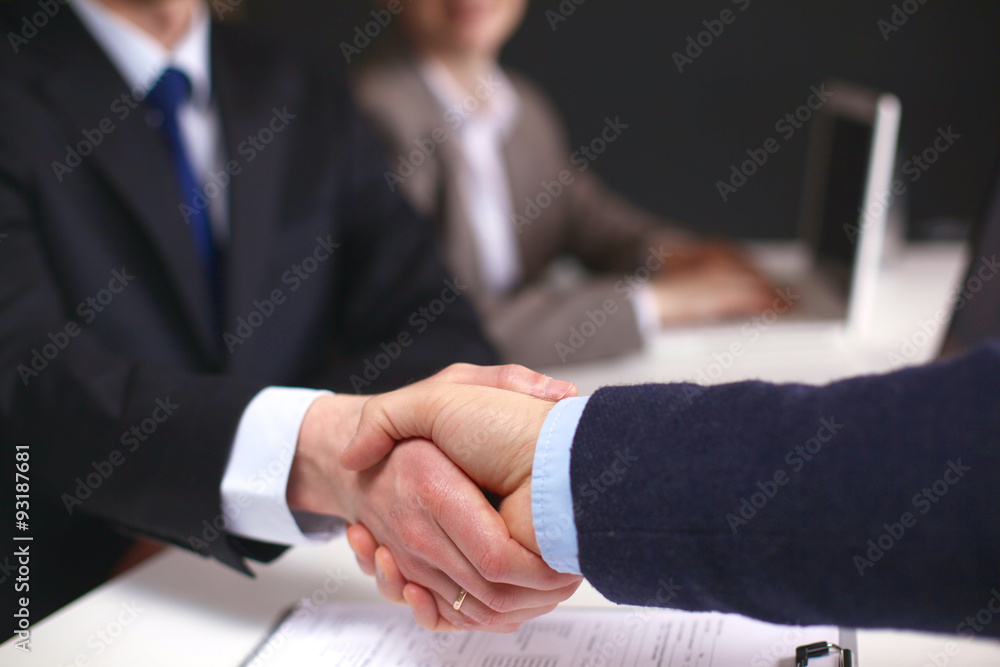 Business handshake. Two businessman shaking hands with each Business handshake. Two businessman shaking hands with each