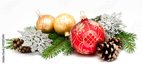 Christmas decoration balls with fir cones