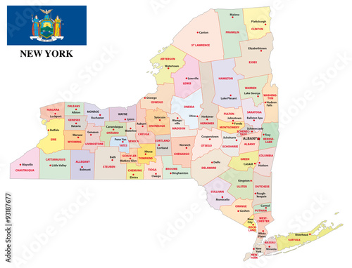 new york administrative map with flag