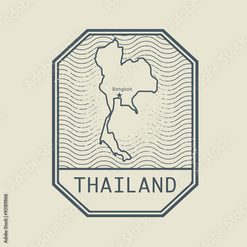 Stamp with the name and map of Thailand