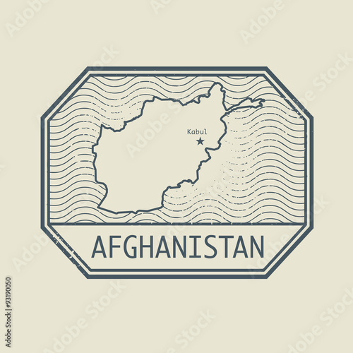 Stamp with the name and map of Afghanistan