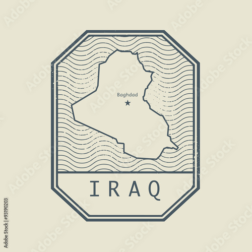 Stamp with the name and map of Iraq