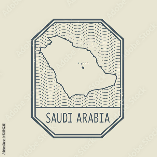 Stamp with the name and map of Saudi Arabia
