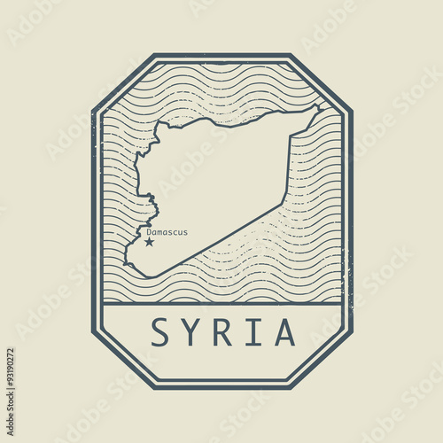 Stamp with the name and map of Syria