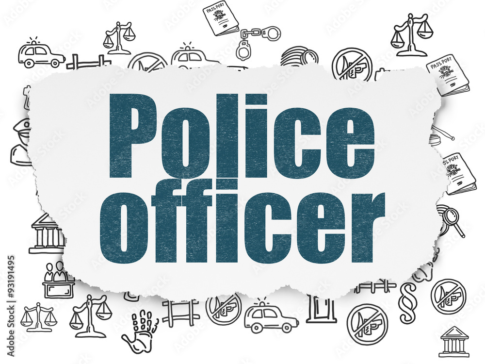 Law concept: Police Officer on Torn Paper background