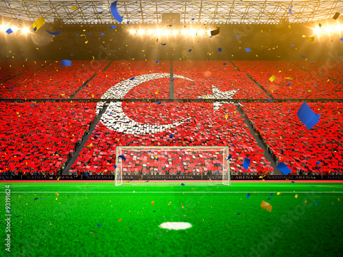 Flag Turkey of fans. Evening stadium arena Yellow © Anna Stakhiv
