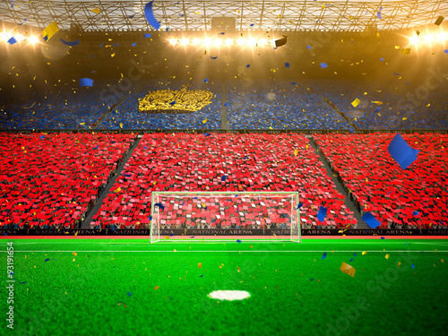 Flag Lihtenshteyn of fans. Evening stadium arena Yellow  © Anna Stakhiv