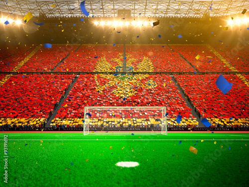 Flag Montenegro of fans. Evening stadium arena Yellow  © Anna Stakhiv