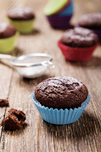 muffins with chocolate in colorful molds