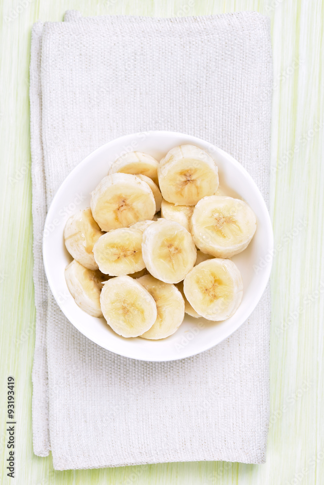Sliced banana in bowl Sliced banana in bowl