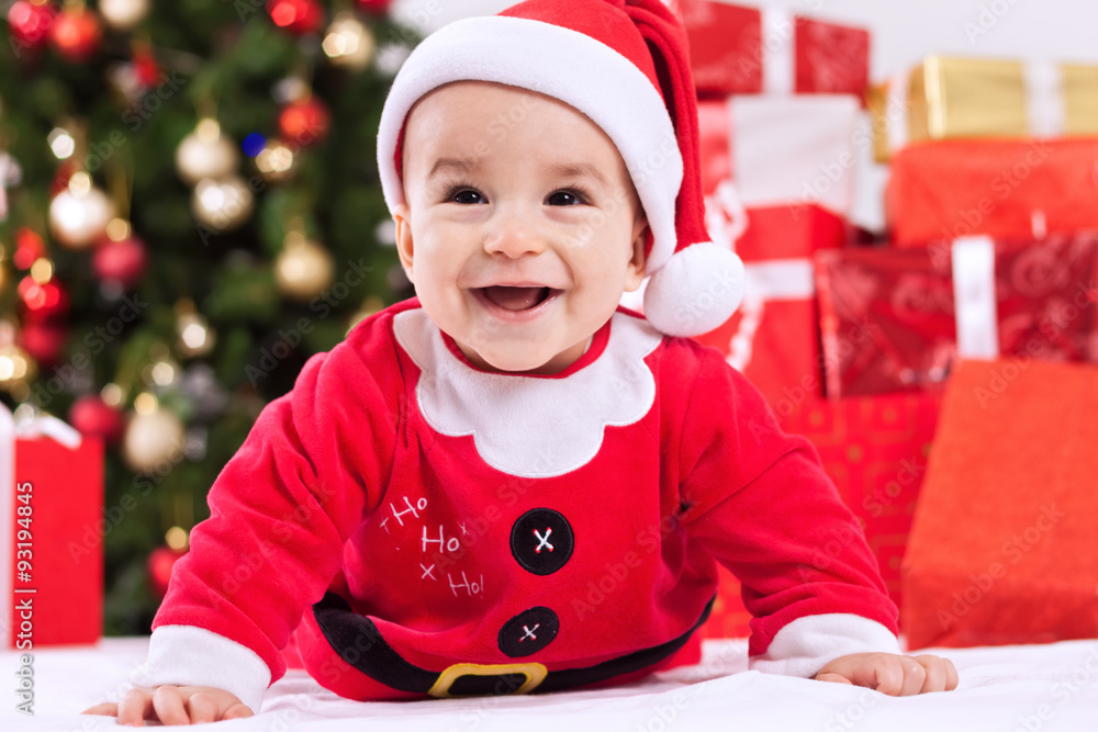 Fuuny smiling baby child santa claus Fuuny smiling baby child santa claus