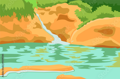 Small waterfall and pond vector image