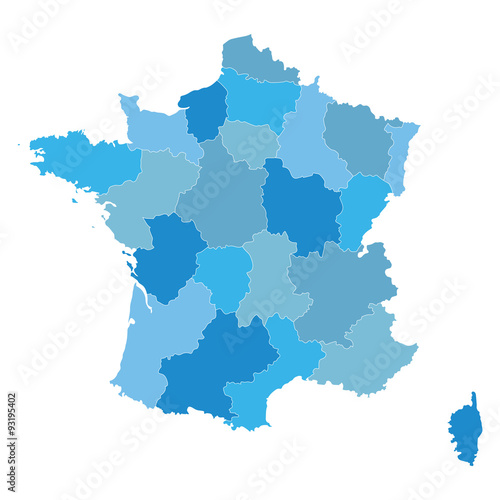 blue map of France  all regions on separate layers 